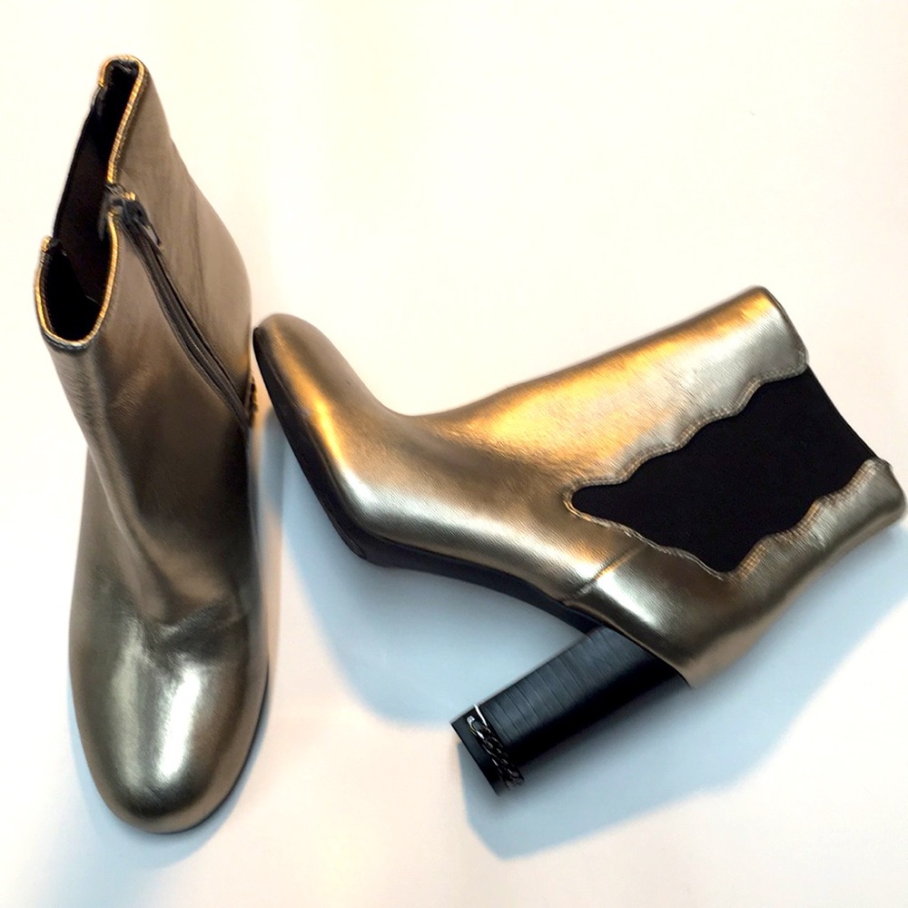 Preston & York Olina  Round Toe Leather Heel Booties 7.5 Pewter Silver